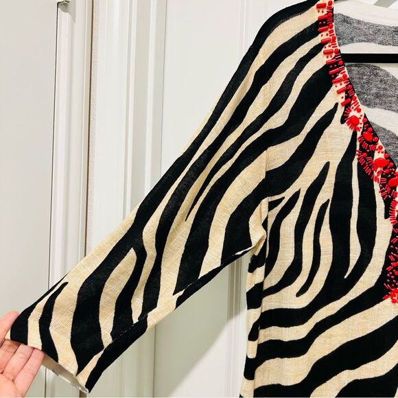 Chico's Women's Zebra Jeweled Ruby Pullover Sweater Sz 3 (US XL/16) Linen Blend - Picture 4 of 13